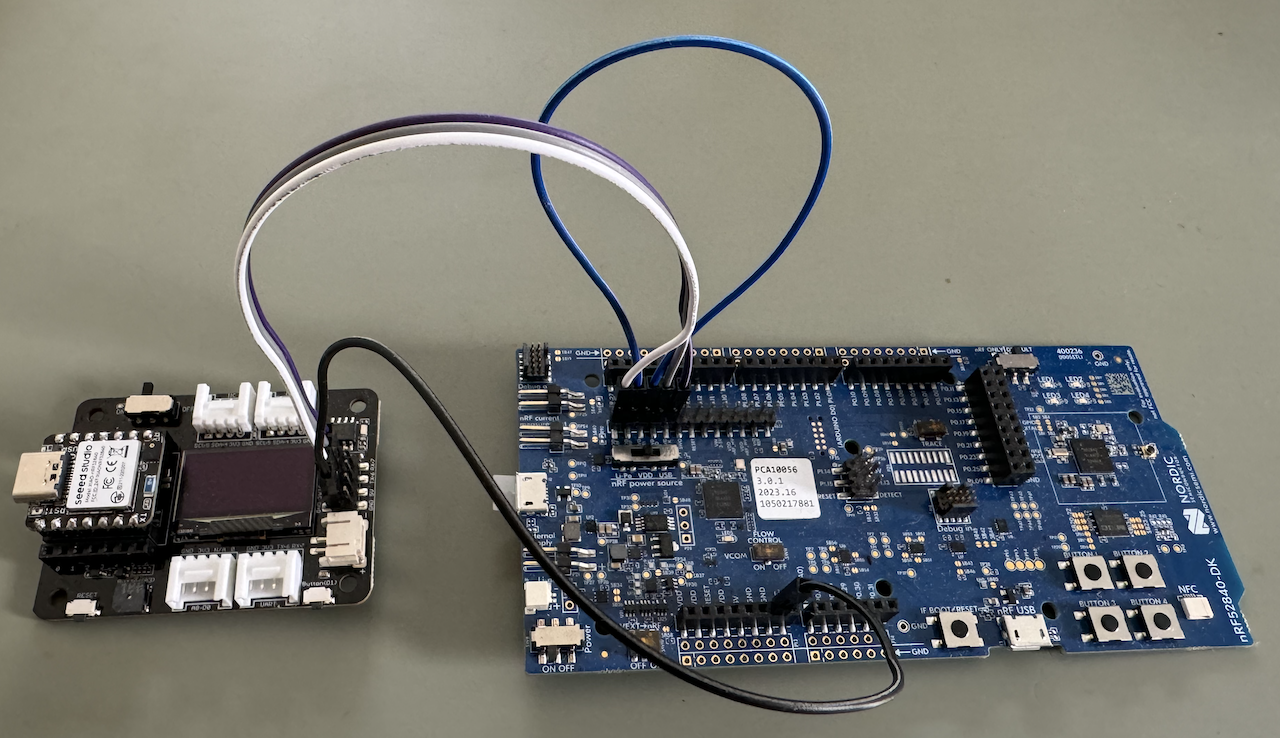 Final cabling connecting J-Link debugger to XIAO board